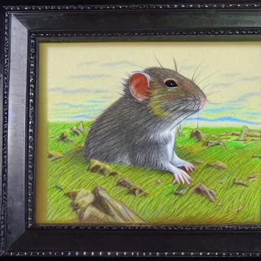 Prompt: gerbil warrior, fantasy, island setting, bounty - island, color pencil drawing