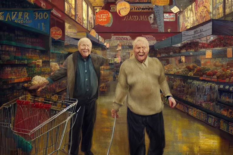 Prompt: john madden as a contestant on supermarket sweep, old elder expressive male face, grocery store, ethereal details, night, cinematic lighting, hyper - detailed, maximalist, trending on artstation, cgsociety, 8 k, high resolution, in the style of faiza maghni, david ligare, flora borsi, daniel gerhartz, elena masci