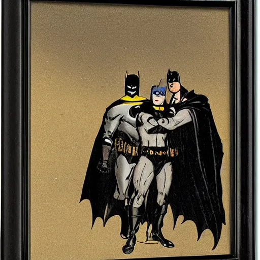 Image similar to batman and robin in the batcave by goya