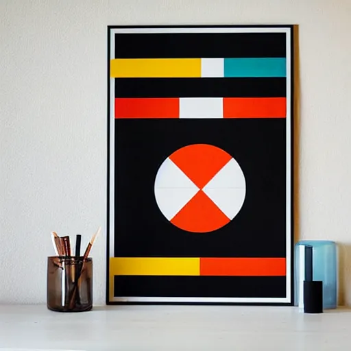 Prompt: a bauhaus poster printed on rough paper