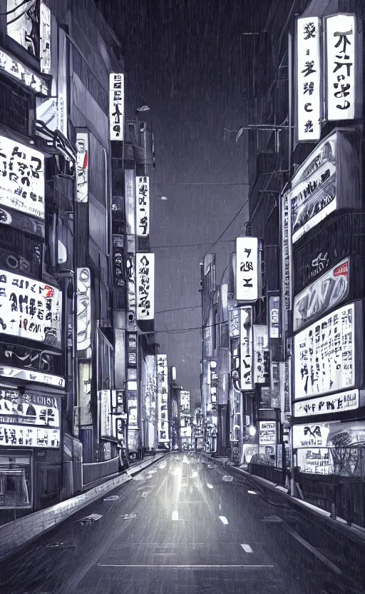 Image similar to tokyo street, lighting, dark sky by artgerm