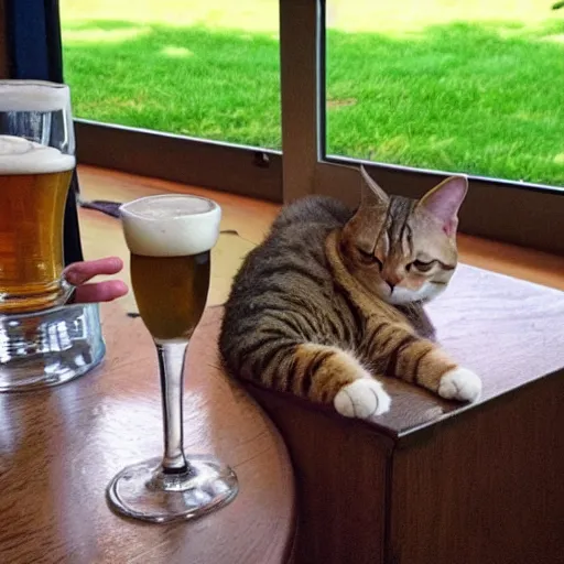 Prompt: A cat drinking a pint of beer