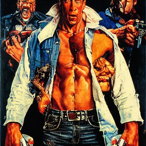 Image similar to Last action hero movie poster painted by norman rockwell