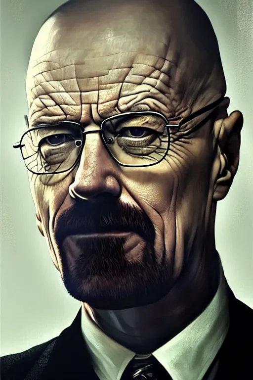 Prompt: walter white on the sopranos tv show, perfect-full-shot, intricate, elegant, highly detailed, digital painting, artstation, concept art, smooth, sharp focus, illustration, art by artgerm and greg rutkowski and alphonse mucha