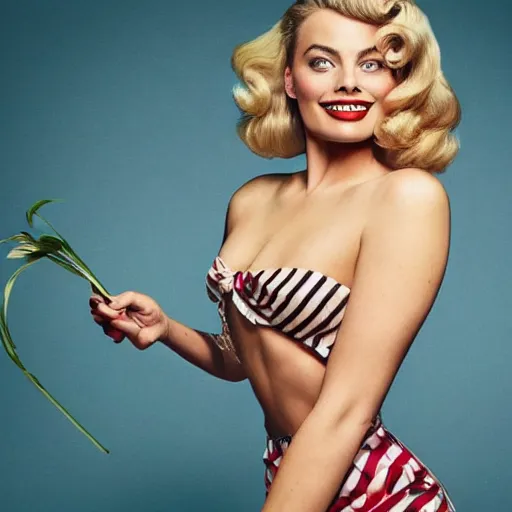 Image similar to Margot Robbie as a pinup girl