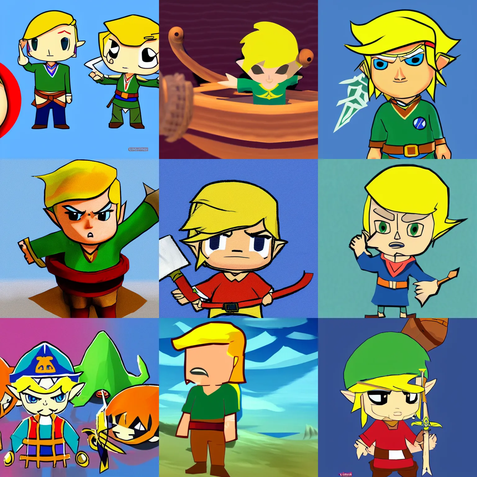 Prompt: Donald Trump in the Legend of Zelda Windwaker, chibi, digital art