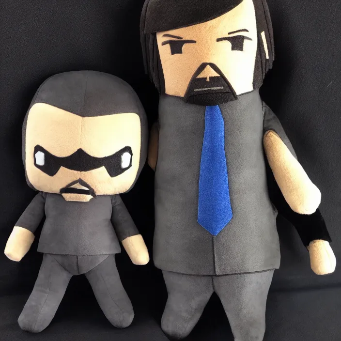 Image similar to John Wick plushie, plush, detailed product photo