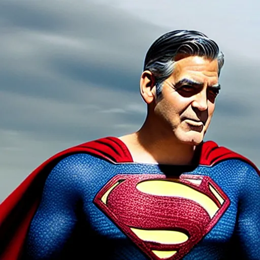 Image similar to George Clooney starring as Superman, cinematic portrait