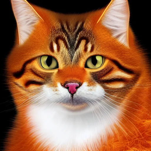 Prompt: hyperrealistic picture of the cat Garfield, orange fur, intricate, hyperdetailed, trending on Artstation, 4k, 6k