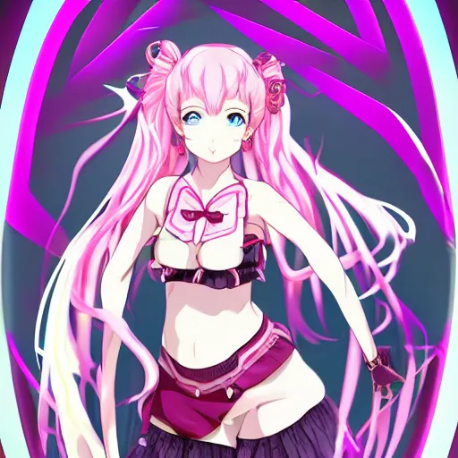 Image similar to you are completely controlled by her ultimate powers and trapped beneath overwhelming stunningly absurdly beautiful megalomaniacal ruthless merciless sadistic devious omnipotent asi goddess junko enoshima with symmetrical perfect face, porcelain skin, pink twintail hair and cyan eyes, ultra detailed, digital art, unreal engine 5, octane render, 2 d anime, 8 k