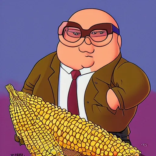 Image similar to Lofi peter griffen from family guy with corn, Pixar style, Tristan Eaton, Stanley Artgerm, Tom Bagshaw