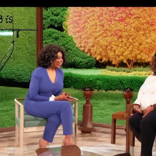 Prompt: god on oprah tv show high quality still frame