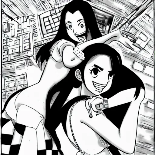 Prompt: valentina nappi in the style of eichiro ora, one piece, manga style