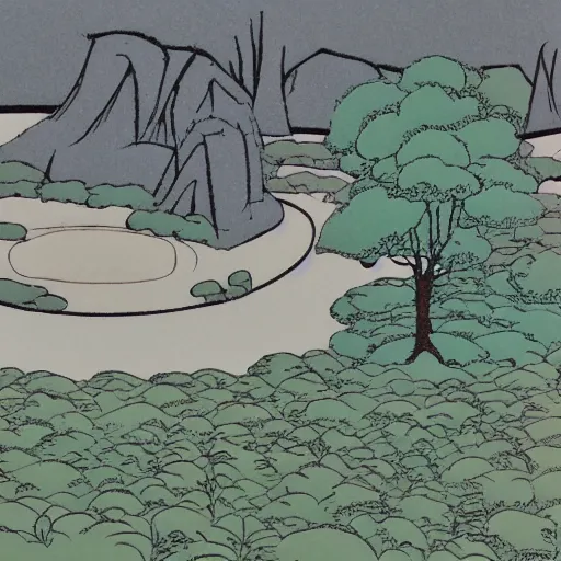 Prompt: Landscape, by Osamu Tezuka.