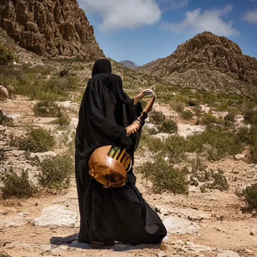 Image similar to man plays darbuka, beautiful bellidancer girl walks around Socotra among endemic plants, flowers and snags in a long transparent flowing dress and meets mystical animals, mystical insects, mystical birds, lizards, snakes, gorgeous, Atmosphere, hypnotic dimensions, mythology, Rococo, photorealism, ruan jia, steve mccurry, Zdzislaw Beksinski style, hyperrealistic, sharp focus, intricate concept art, digital painting, ambient lighting, 4k, hdt, artstation trending on Gsociety, trending on ArtstationHQ, trending on deviantart, professionally post-processed, wide-angle action dynamic portraithyperdetailed, hyper quality, 16K