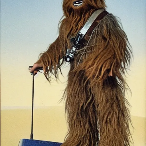 Image similar to dutch chewbacca wearing clogs and eating cheese