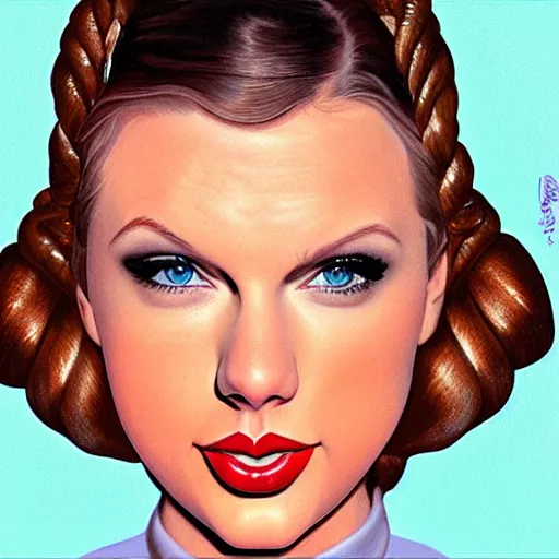 Prompt: Taylor Swift as Princess Leia, portrait painted by Normand Rockwell