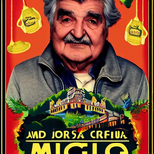 Image similar to poster for a romantic comedy movie starring jose mujica, movie poster, advertisement, high detail, sharp, digital art, trending on artstation