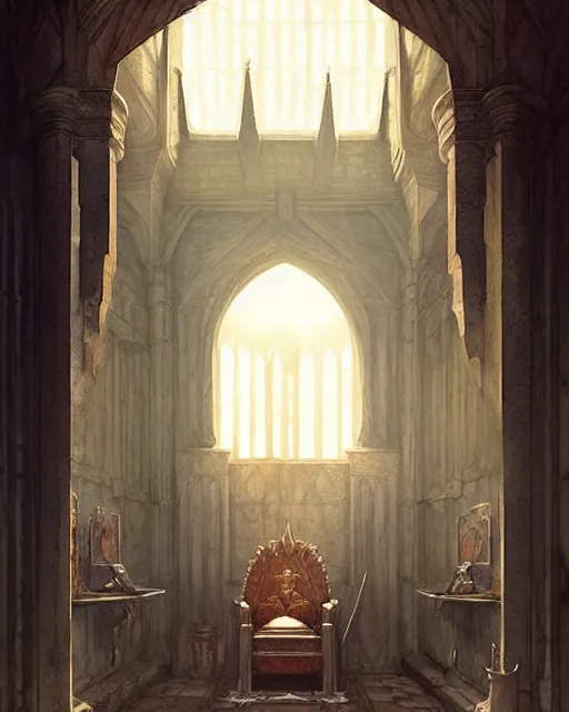 Image similar to middle ages throne room with a lot of people inside, dim light | | realistic shaded, fine details, realistic shaded lighting poster by greg rutkowski, diego gisbert llorens, magali villeneuve, artgerm, jeremy lipkin and rob rey