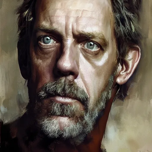 Image similar to face protrait of hugh laurie, jeremy mann painting