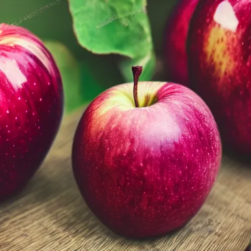 Prompt: of a purple apple in bowl of red apples