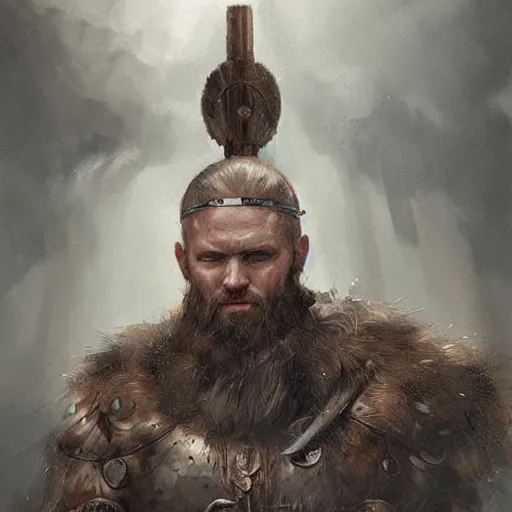 Image similar to a portrait painting of a viking warrior, digital painting, hyper realistic, nordic mythology, full of details, in the style if greg rutkowski,