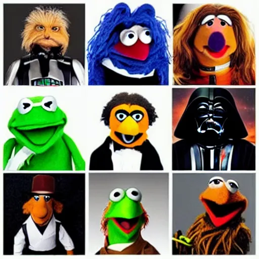 Prompt: stars wars cast as muppets