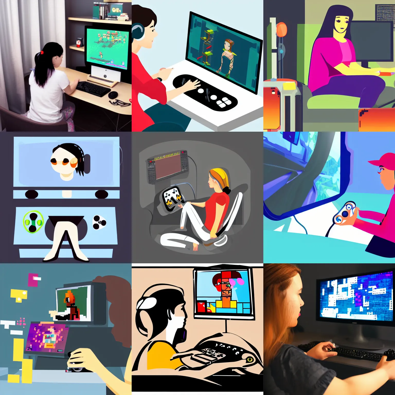 Prompt: a woman playing video games, vector, pixta. jp