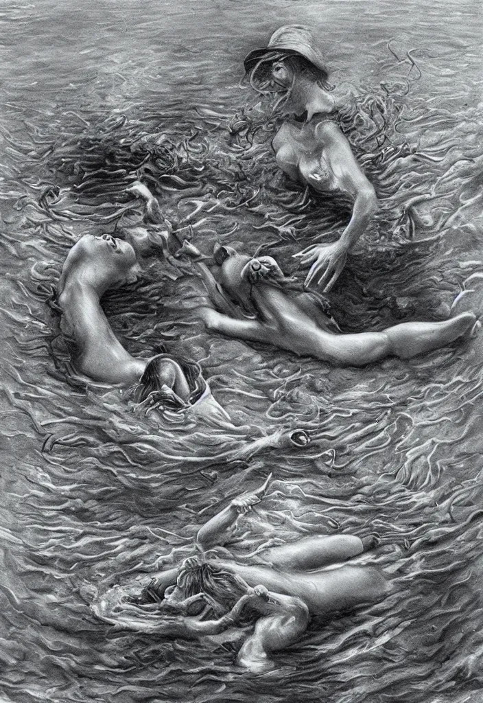 Image similar to highly detailed surrealist art about drowning slowly