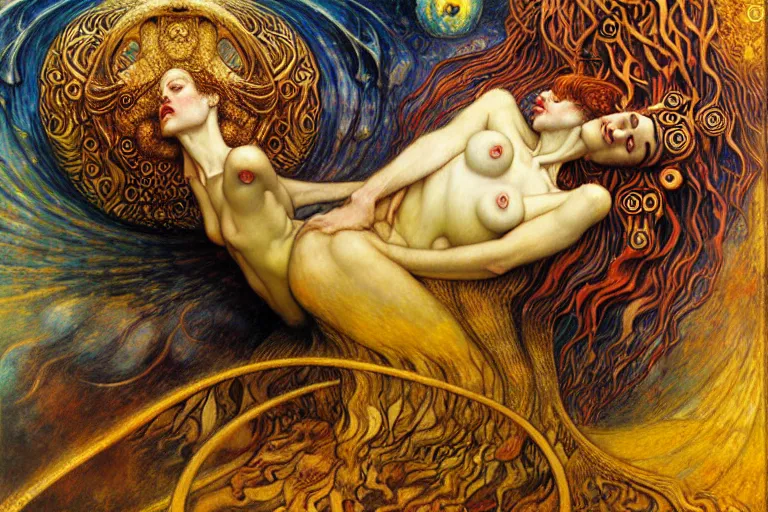 Image similar to Divine Chaos Engine by Karol Bak, Jean Delville, William Blake, Gustav Klimt, and Vincent Van Gogh, symbolist, visionary