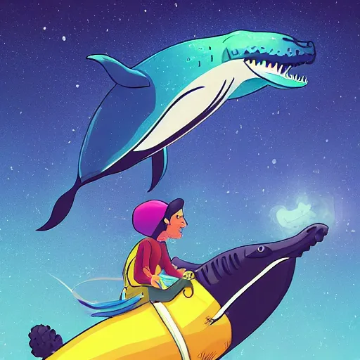 Image similar to Bojack Horseman riding a whale in space, beautiful digital art, trending on artstation, Bojack Horseman