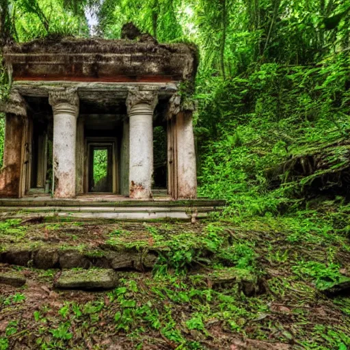 Prompt: Abandoned temple in the jungle