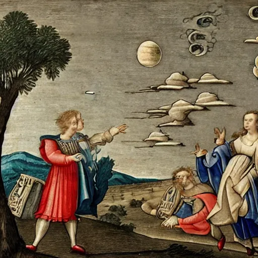 Image similar to 1500s interpretation of the moon landing,