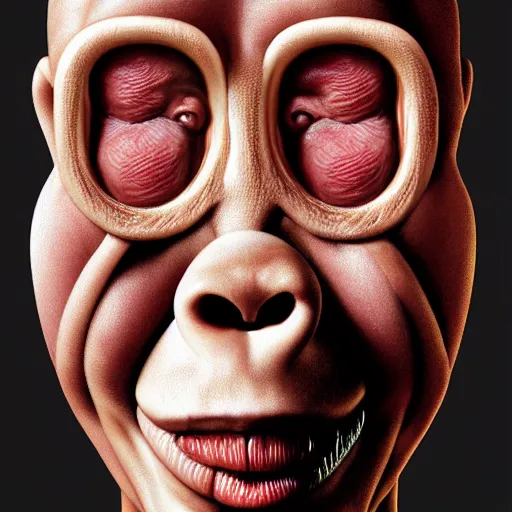 Image similar to a hyperrealistic surreal portrait of open sores, bumps, skin wounds, surface hives on the skin of a monkey covered with pox, hives, bumps, highly detailed, by Jason Edmiston and Dan Hillier, octane render