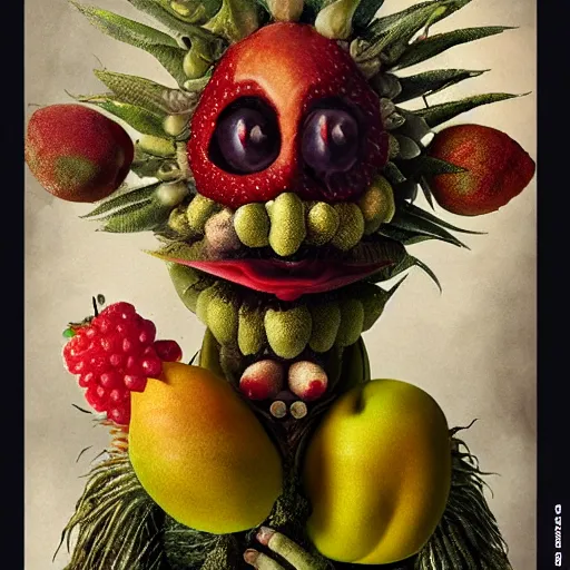 Image similar to giuseppe arcimboldo, fruit monster, new scifi movie