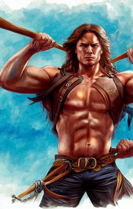 Image similar to pretty muscular sam winchester as a pirate in a pirate ship, fantasy style, sharp focus!, ultra detailed, art by artgerm and peter andrew jones, wlop