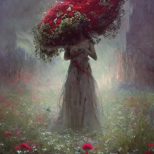 Image similar to a beautiful terrifying monster made of flowers. ethereal horror fantasy art by greg rutkowski and magali villanueve and monet