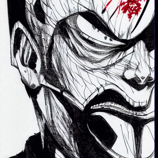 Image similar to Shinzo Abe looking sinister, by Tsutomu Nihei, highly detailed