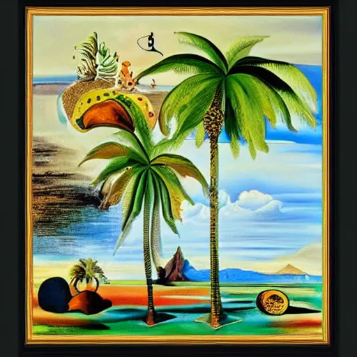 Image similar to a framed painting of a beautiful salvador dali tropical landscape