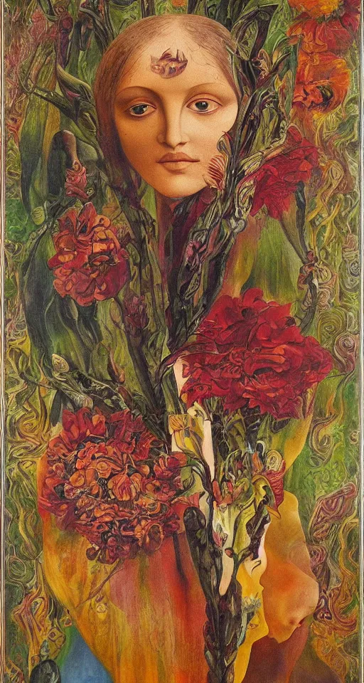 Image similar to floral portrait by wojciech siudmak and ernst fuchs, oil on canvas