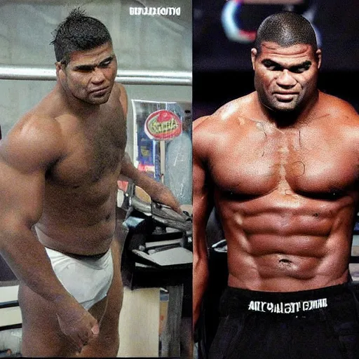 Image similar to alistair overeem on steroids eating horse meat