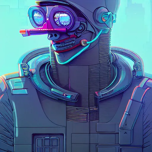 Image similar to A cyberpunk policemen cyborg on the street of a cyberpunk city art by Josan Gonzalez, sci-fi, highly detailed, digital painting, artstation, smooth, sharp focus, illustration, concept art by Josan Gonzalez and James Gurney and Mœbius