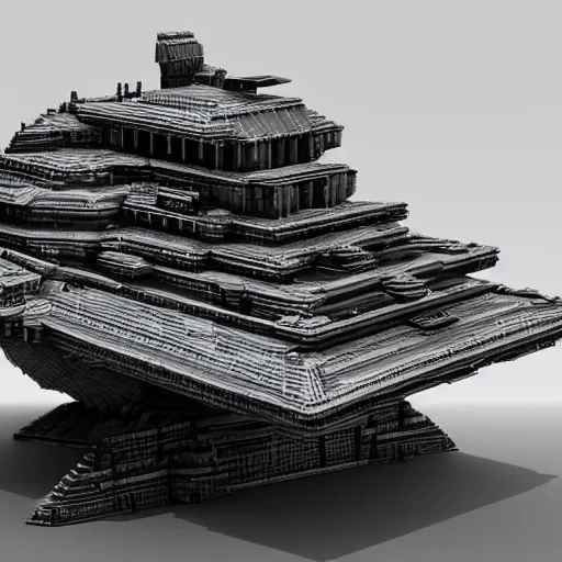 Image similar to a model of a star destroyer on a wooden stand, an ambient occlusion render by piranesi, trending on cg society, kinetic art, greeble, high detailed, voxel art