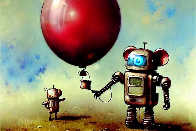 Image similar to adventurer ( ( ( ( ( 1 9 5 0 s retro future robot android mouse rv balloon robot. muted colors. ) ) ) ) ) by jean baptiste monge 9 9 9 9 9 9 9 9 9 9 9 9 9 9 9 chrome red