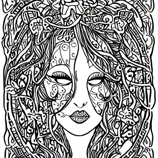 Image similar to sleeping beauty, face close up, coloring book