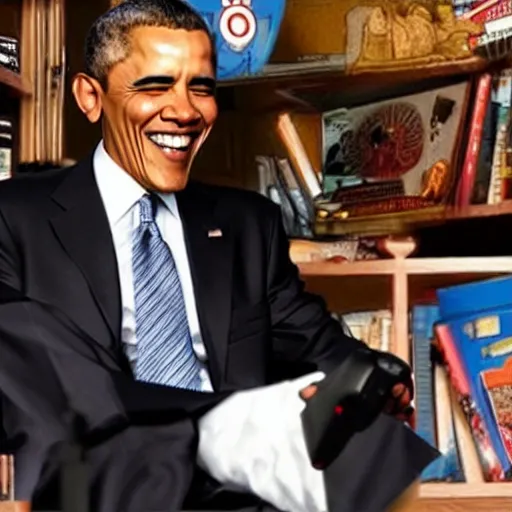 Prompt: Barack Obama playing video games