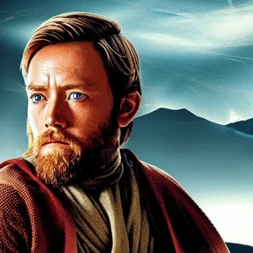 Prompt: film still, obi wan kenobi in the last harry potter movie,