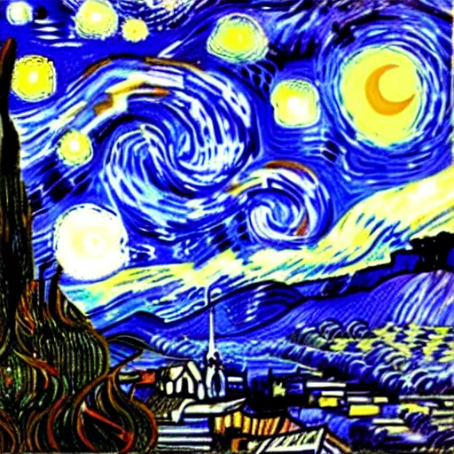 Image similar to jedi with swords star wars, style vincent van gogh's starry night