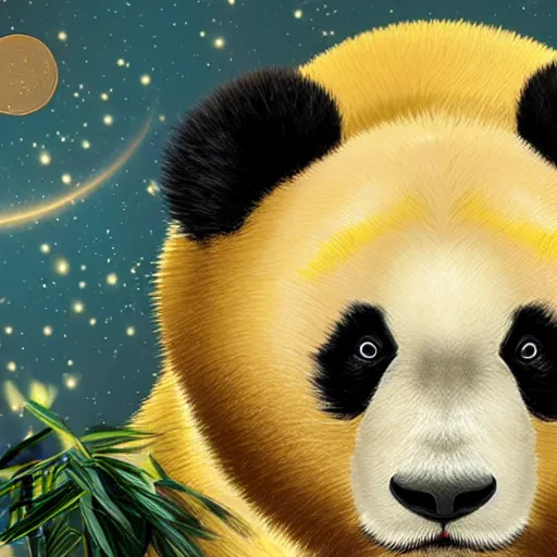 Image similar to golden skinned panda giving birth to the universe!