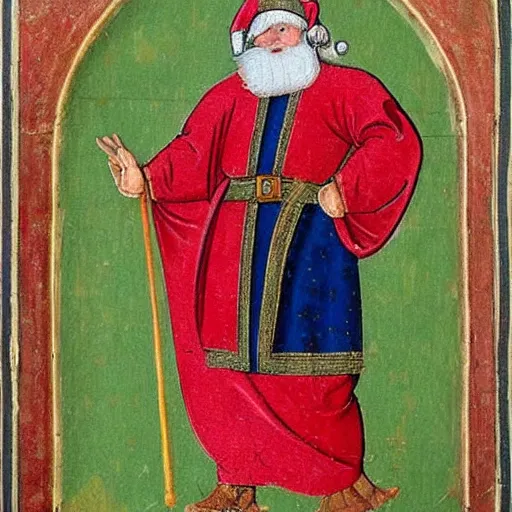 Image similar to medieval european art of santa claus,